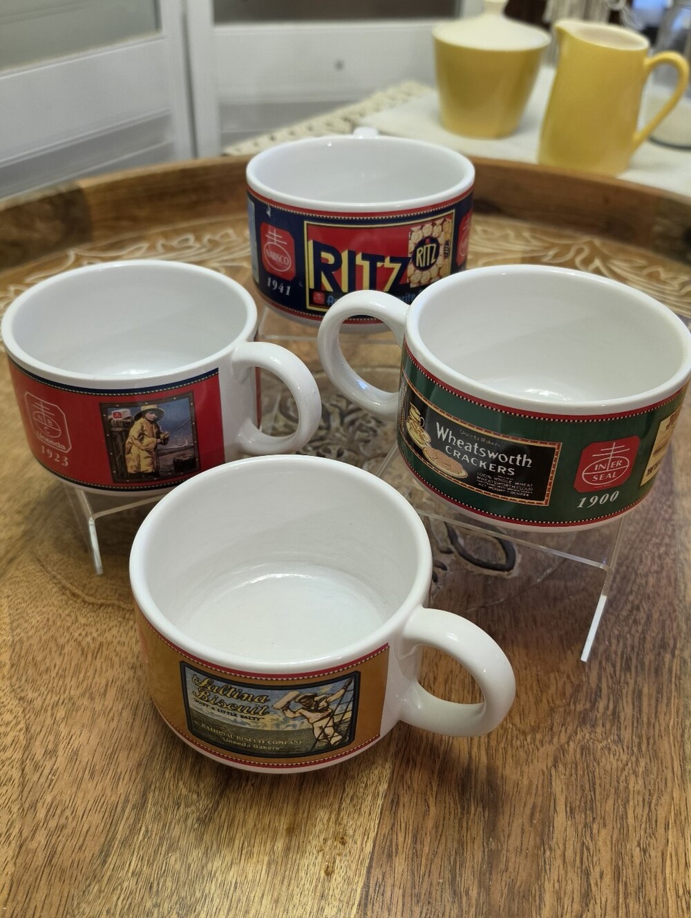 Vtg Nabisco Ceramic Soup Mugs Set of 4 Ritz Premium Crackers Advertising Bowls